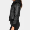 Roslyn Hooded Leather Bomber Jacket in Black