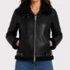 Black Leather Aviator Jacket for Ladies