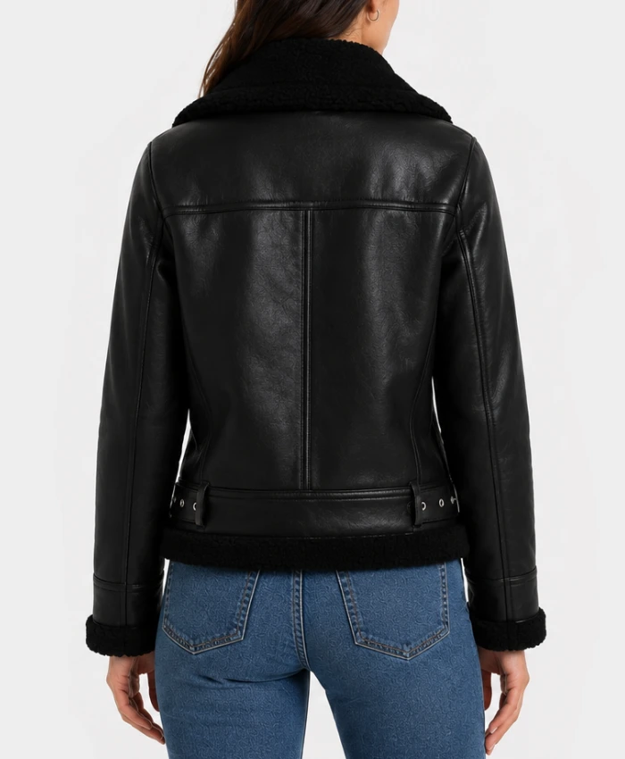 Ladies Black Leather Aviator Jacket for sale