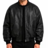 Mens Black Baggy Style Bomber Leather Jacket