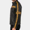 Cafe Racer Mens Black Yellow Stripes Distressed Leather Jacket