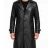 Mens Black Leather Long Trench Coat