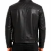 Black Shirt Collar Leather Trucker Jacket for Mens