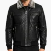 Mens Black Vintage Bomber Detachable Fur Collar Jacket