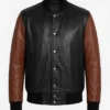 Mens Black and Cognac Bomber Leather Jacket