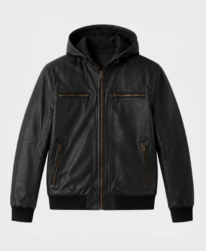 Bouncer Biz Black Leather Bomber Jacket