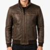Mens Brown Motorcycle Distressed Jacket