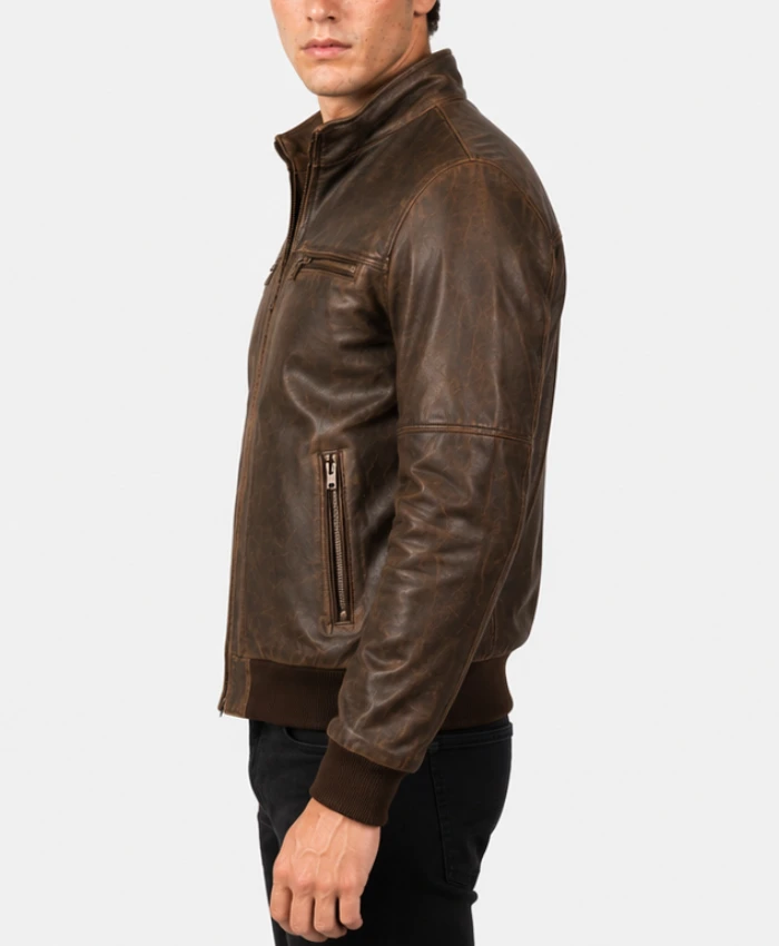 Mens Brown Distressed Motorcycle Jacket