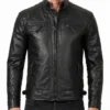 Mens Cafe Racer Quilted Black Leather Jacket