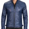 Men’s Cafe Racer Quilted Leather Blue Jacket