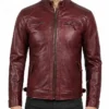 Mens Cafe Racer Quilted Leather Maroon Jacket