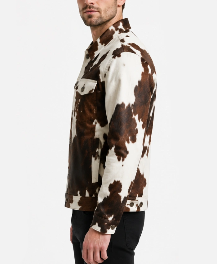 Chest Pocket Mens Classic Cowhide Leather Jacket