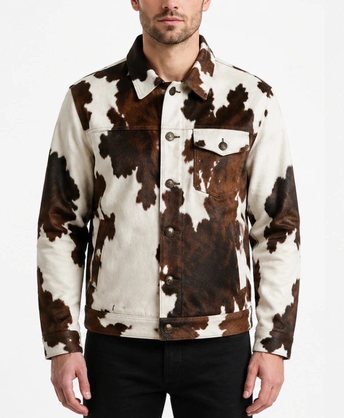 Mens Classic Chest Pocket Cowhide Leather Jacket for sale