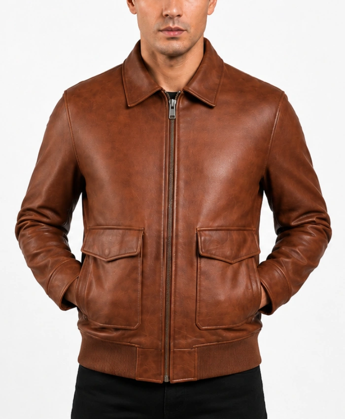 Buy Coffmen Brown A2 Leather Bomber Jacket For Mens