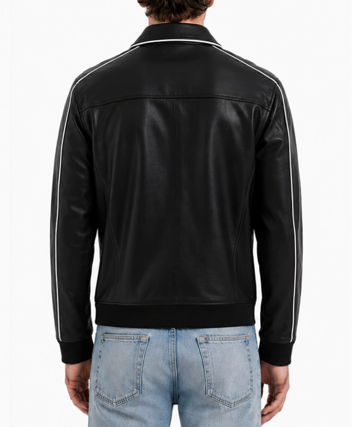 Mens Cooper Black Leather Varsity Jacket