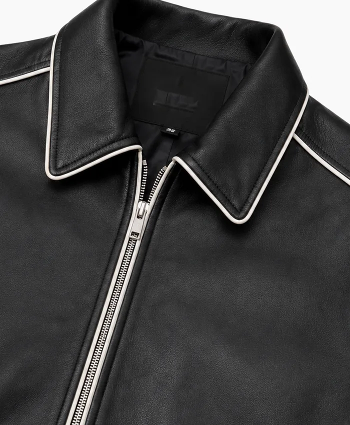 Mens Cooper Black Leather Varsity Jacket - Image 4