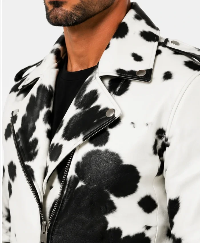 Mens Cowhide Leather Black and White Motorcycle Jackets
