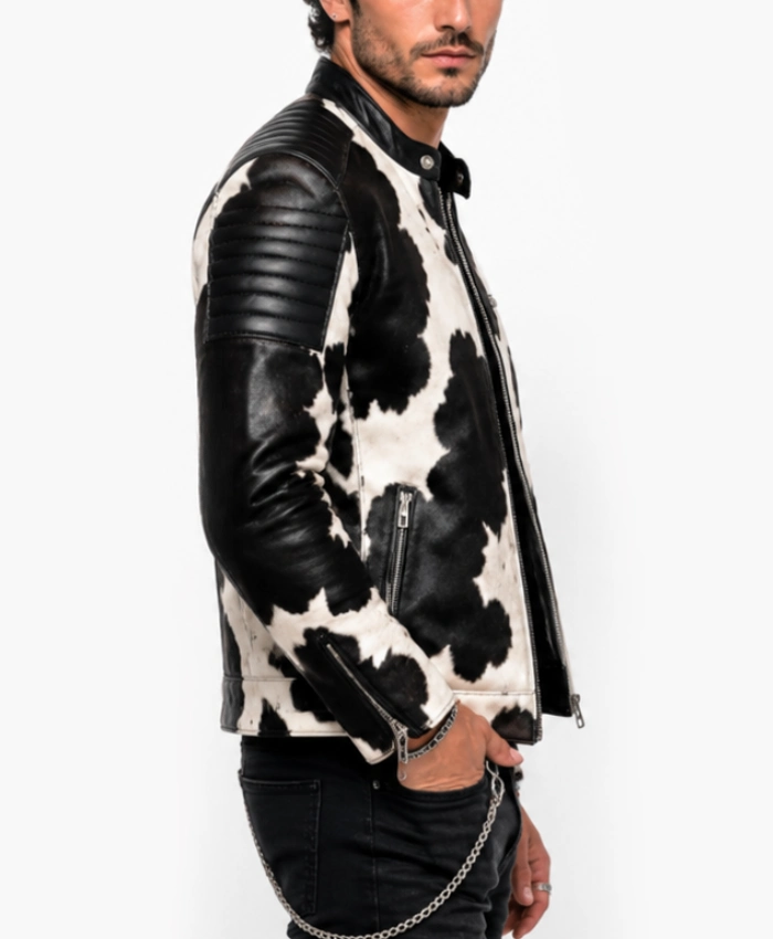 Cafe Racer Cowhide Leather Jacket For Mens