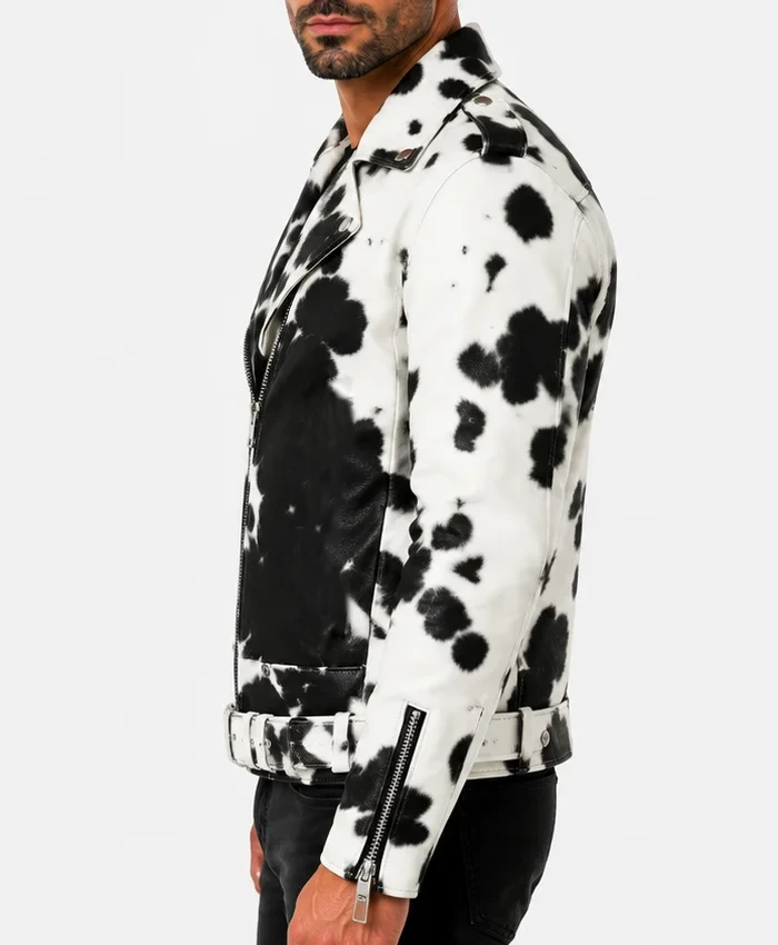 Mens Cowhide Leather Motorcycle Black and White Jackets