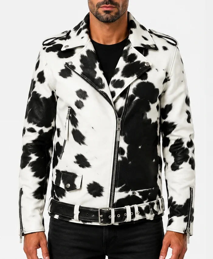Mens Cowhide Leather Motorcycle Jacket