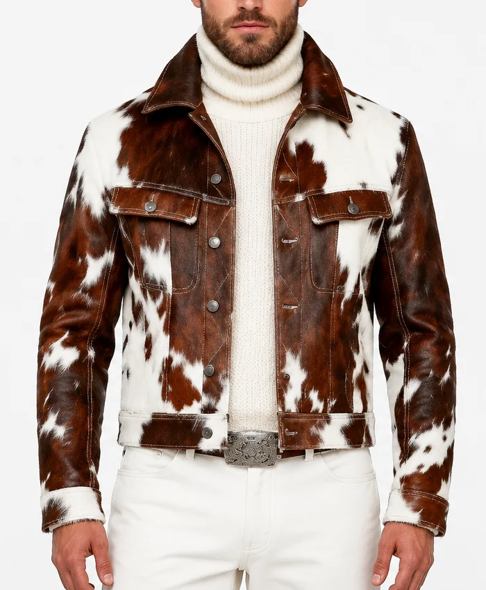 Mens Cowhide Trucker Leather Jacket