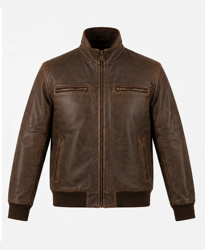 Mens Distressed Motorcycle Jacket in Brown
