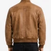 Distressed Tan Bomber Leather Jacket for Mens
