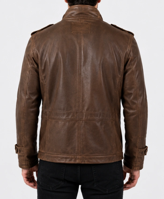 Mens Four Pockets Vintage Brown Leather Jacket