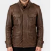 Four Pockets Vintage Brown Leather Jacket for Mens