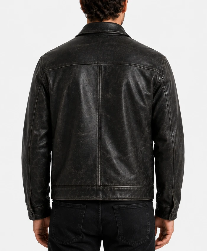 Gatsby Mens Distressed Black Leather Jacket