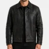 Mens Gatsby Black Distressed Leather Jacket
