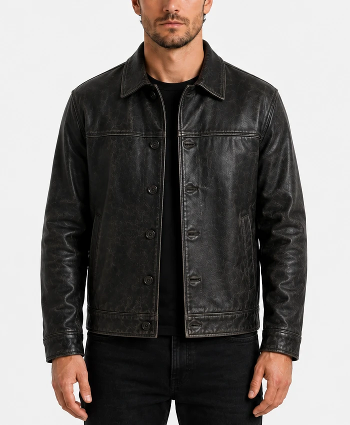 Mens Gatsby Black Distressed Leather Jacket