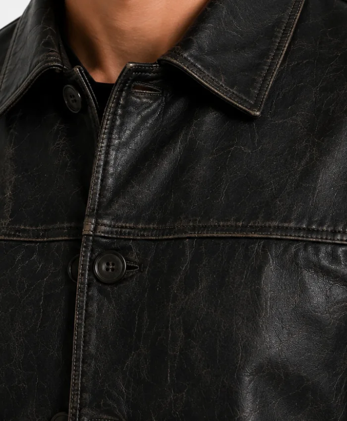 Mens Gatsby Distressed Black Leather Jacket
