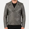 Grey Biker Distressed Leather jacket for Mens