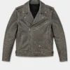 Mens Grey Biker Distressed Leather jacket