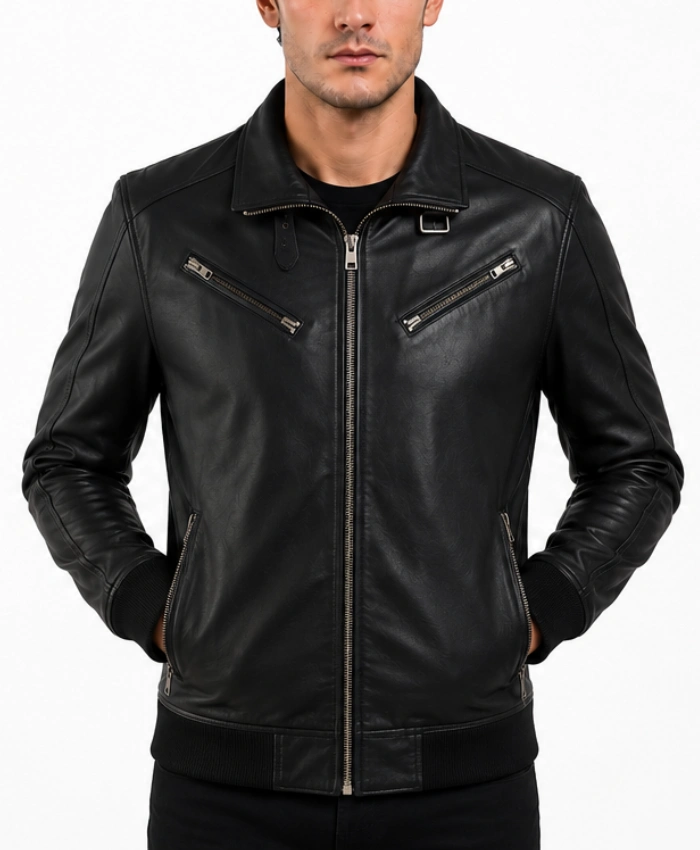 Mens Legacy Black Leather Biker Jacket for sale