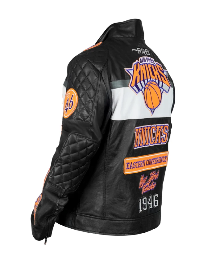 New York Knicks Moto Black Leather Jacket for Men’s