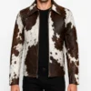 Mens Shirt Collar Cowhide Leather Jacket