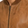 Mens Distressed Tan Bomber Leather Jacket
