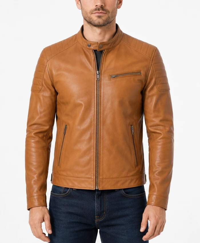 Tan Leather Motorcycle Jacket​ for Mens