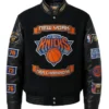 NBA Champions New York Knicks 2026 Black Wool and Leather Varsity Jacket