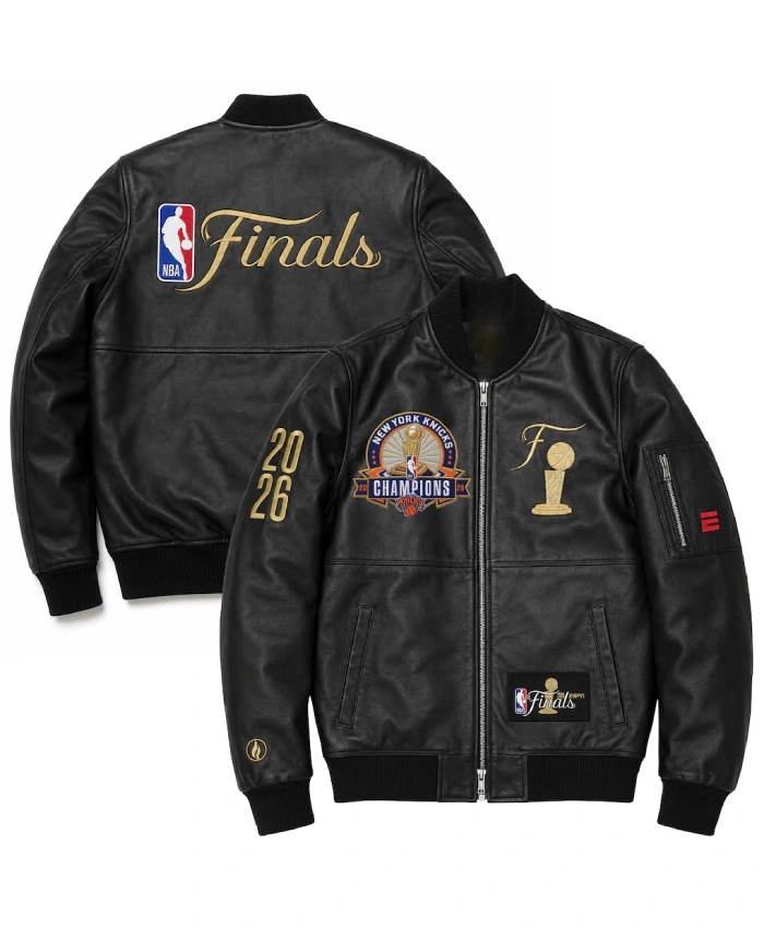 FISLL Black 2026 NY Knicks Finals Champions Leather Jacket
