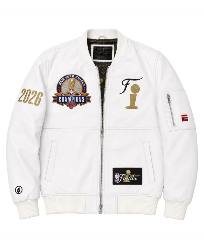 NBA New York Knicks FISLL White 2026 Team Leather Jacket