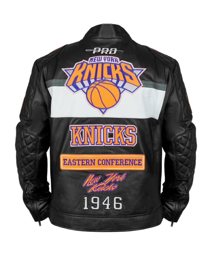 New York Knicks Moto Men’s Leather Jacket in Black
