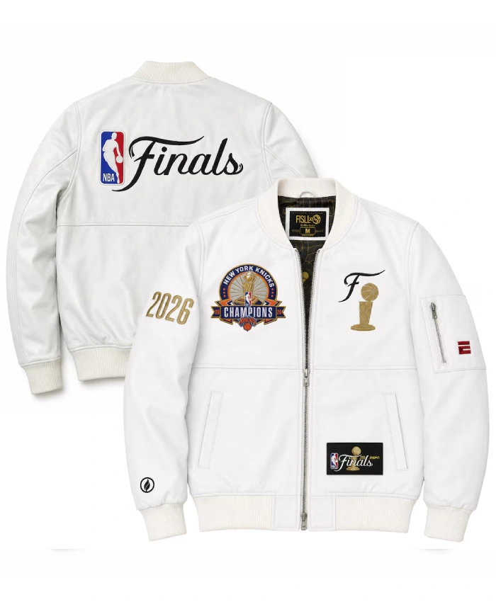 NY Knicks FISLL White 2026 NBA Team Leather Jacket