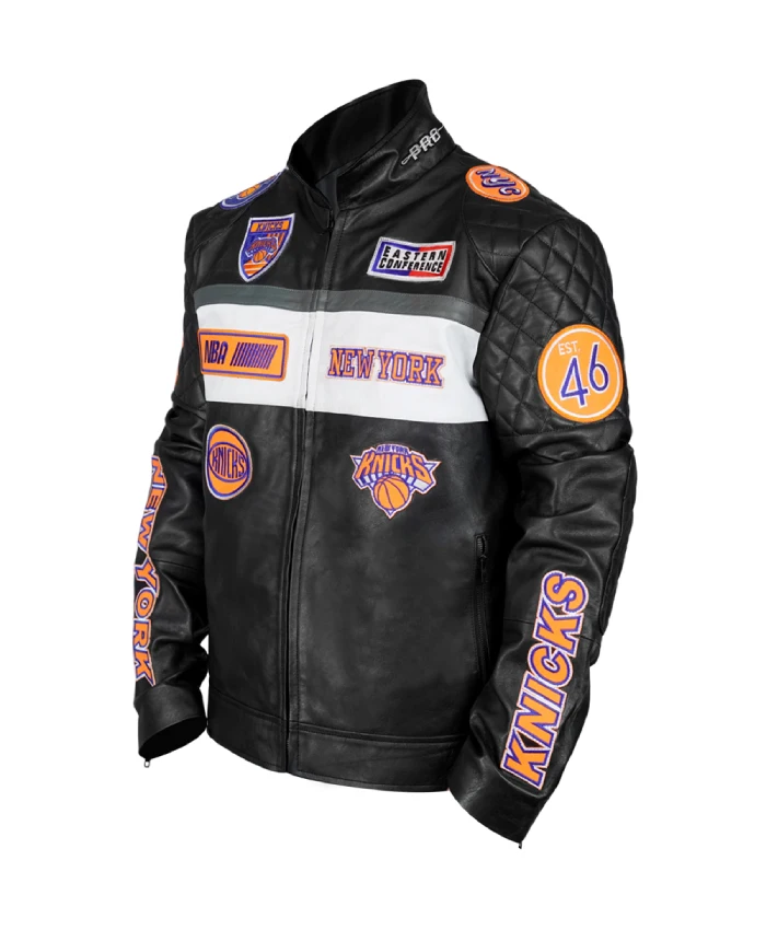 New York Knicks Moto Men’s Black Leather Jacket