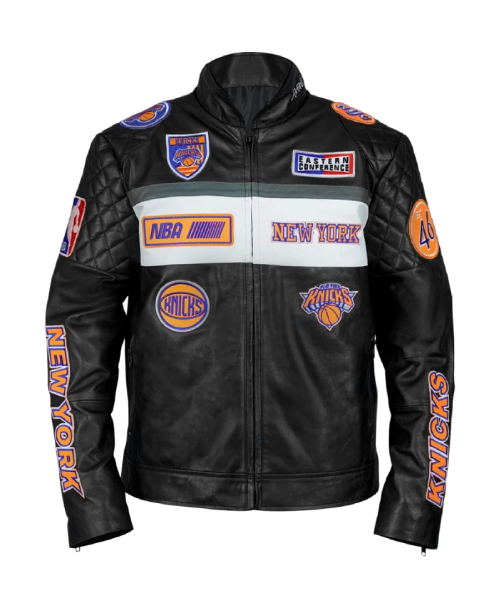 NY Knicks Moto Men’s Black Leather Jacket