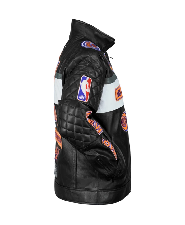 Men’s New York Knicks Moto Black Leather Jacket