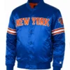 New York Knicks Striped Royal Blue Satin Jacket Front