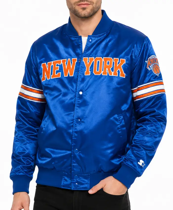 Ny Knicks Striped Royal Blue Jacket Front View